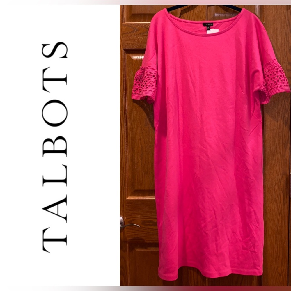 🌸NWT Talbots XL Bright Pink Eyelet Interlock Shift Dress